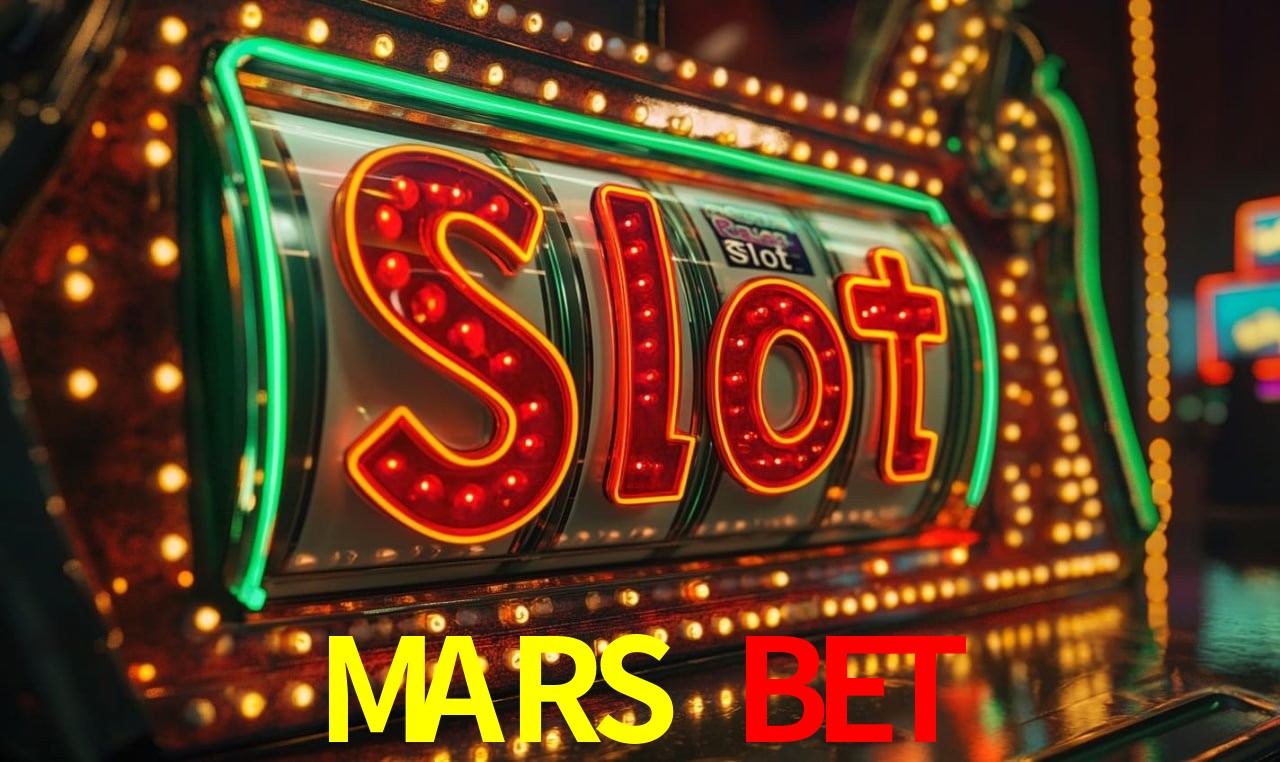 Escena dinámica inspirada en casino con iluminación MARS BET, cartas, fichas e íconos de juegos digitales en un espacio moderno de juegos.
