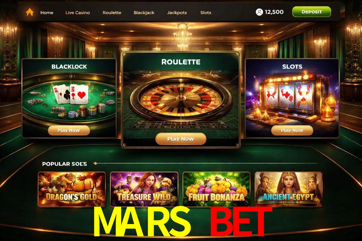 Vista de la plataforma MARS BET Casino mostrando categorías organizadas de juegos en línea